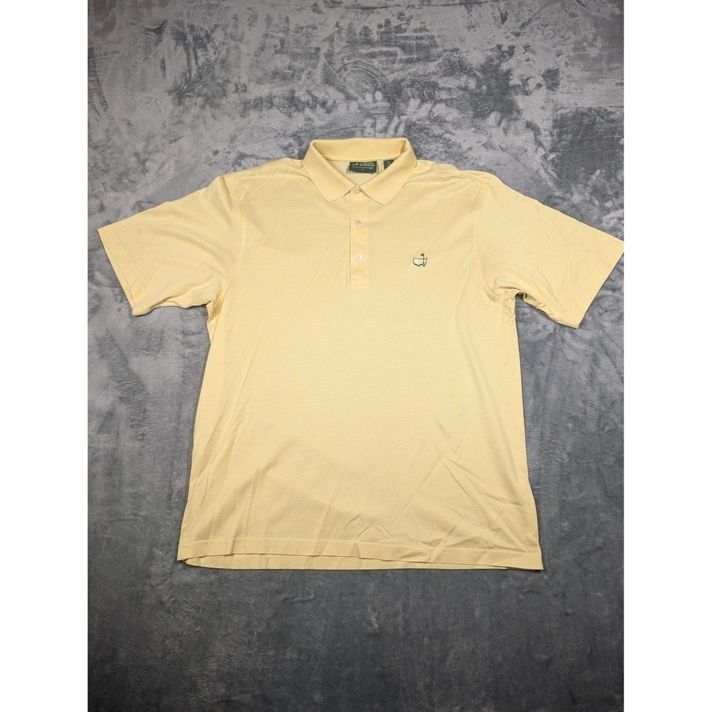 Amen Corner Polo Shirt Mens Large Yellow Pima Cotton Golf Logo Embroidered
